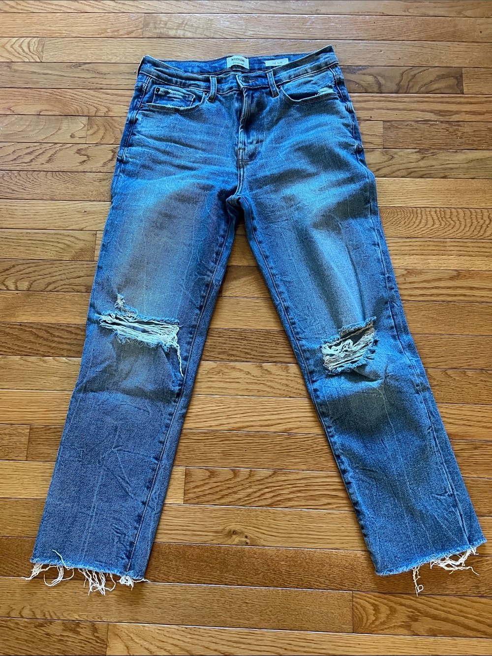 Kensie Women's Distressed Blue Straight Leg Jeans